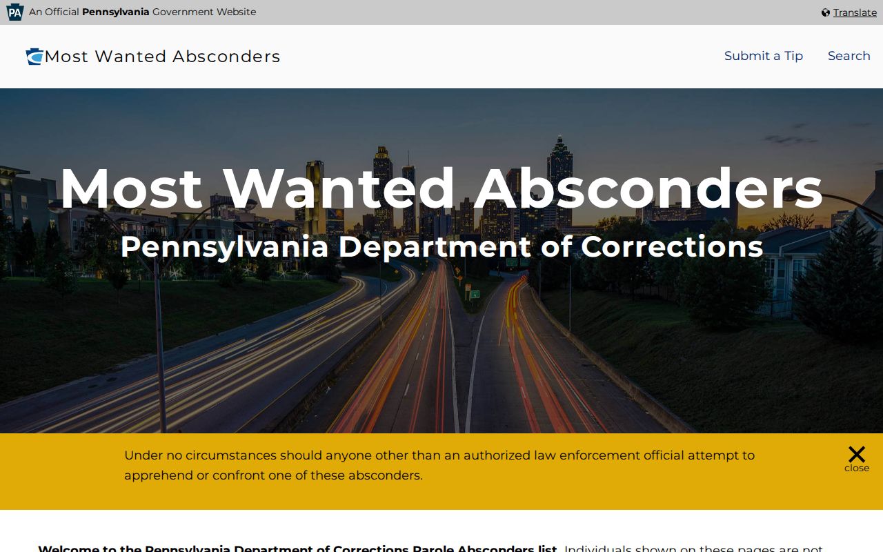 Pennsylvania parole absconder search with county filter for Lackawanna