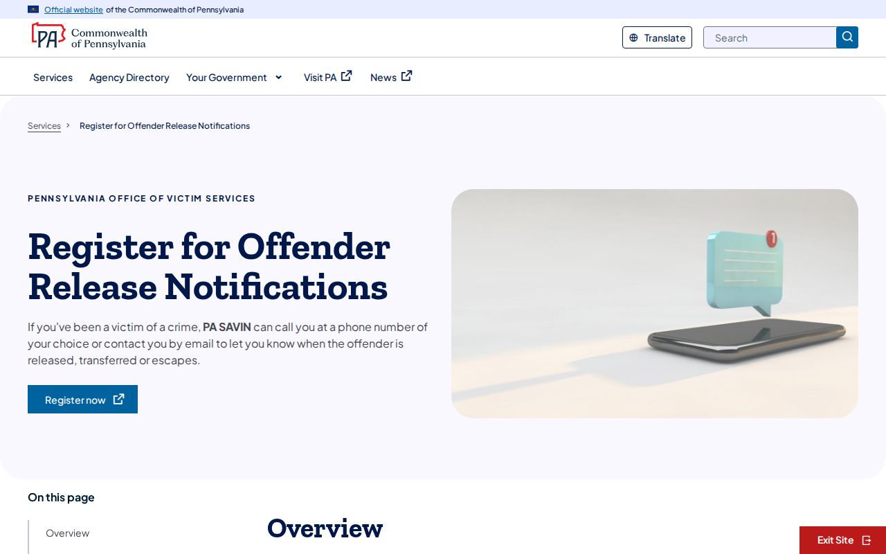 Lackawanna County PA SAVIN release notification registration methods